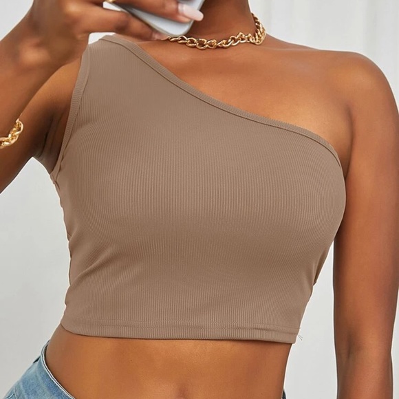 One shoulder ribbed knit crop top tank y2k black - Picture 6 of 8